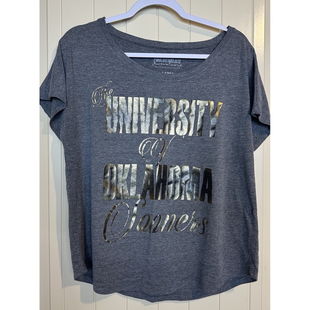 OKLAHOMA SOONERS OU Gameday Couture Short Sleeve Lightweight Gray  T Shirt Sz‎ L